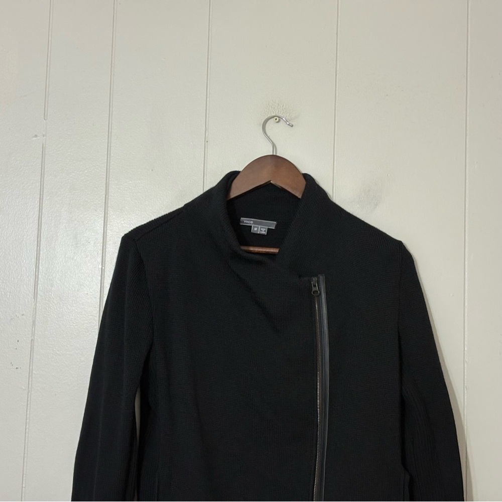 Vince Black Wool Asymmetrical Moto Jacket Zip Front Minimalist Size M - Picture 5 of 12